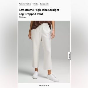 Lululemon Softstreme High-Rise Straight-Leg Cropped Pant | Bone | Size 2